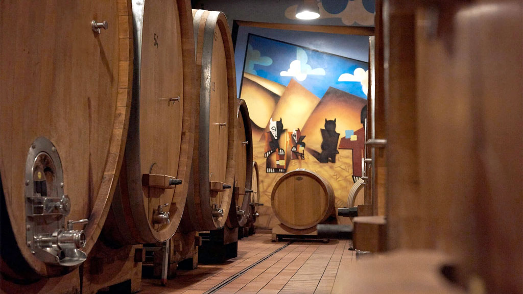 Ca' Lustra Zanovello, azienda vitivinicola biologica nel cuore dei Colli Euganei, botti in legno nobile nella cantina affrescata